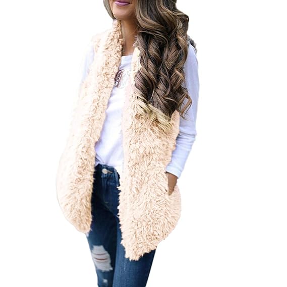 LuckyGirls Fellweste Damen Parka Fake Fur-Weste Winter Ärmellos Pelzweste