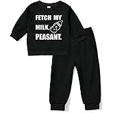 SunoZee Toddler Baby FETCH MY MILK, PEASANT Long Sleeve Sweatshirt Top Jogger Pants Set Cute Fall Winter Clothes Set
