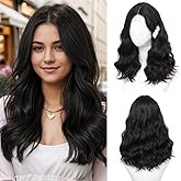 Aguacor Dark Brown Wig for Women, 18 Inch Middle Part Wavy Curly Wigs Synthetic Heat Resistant Soft deep wave Wig for Women Daily Use (Dark Brown, 18 Inch)