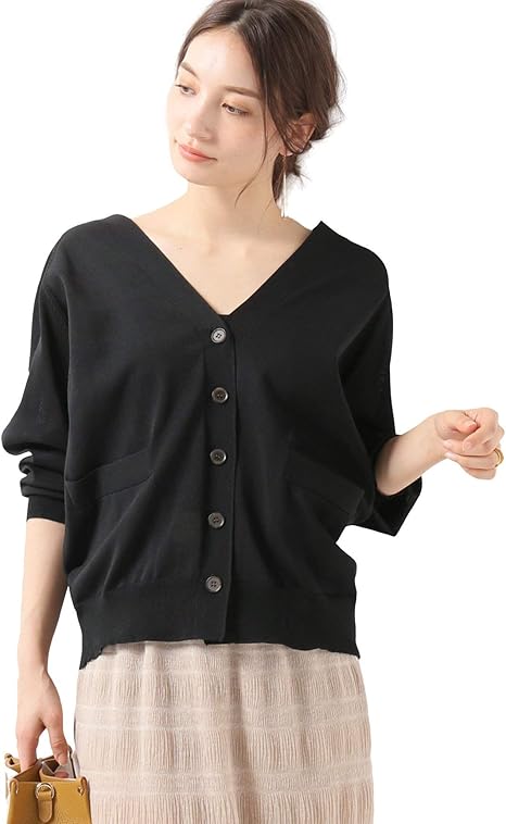 Amazon Co Jp ノーブル ハイツイストエステル Vカーデ フリー ブラック 服 ファッション小物