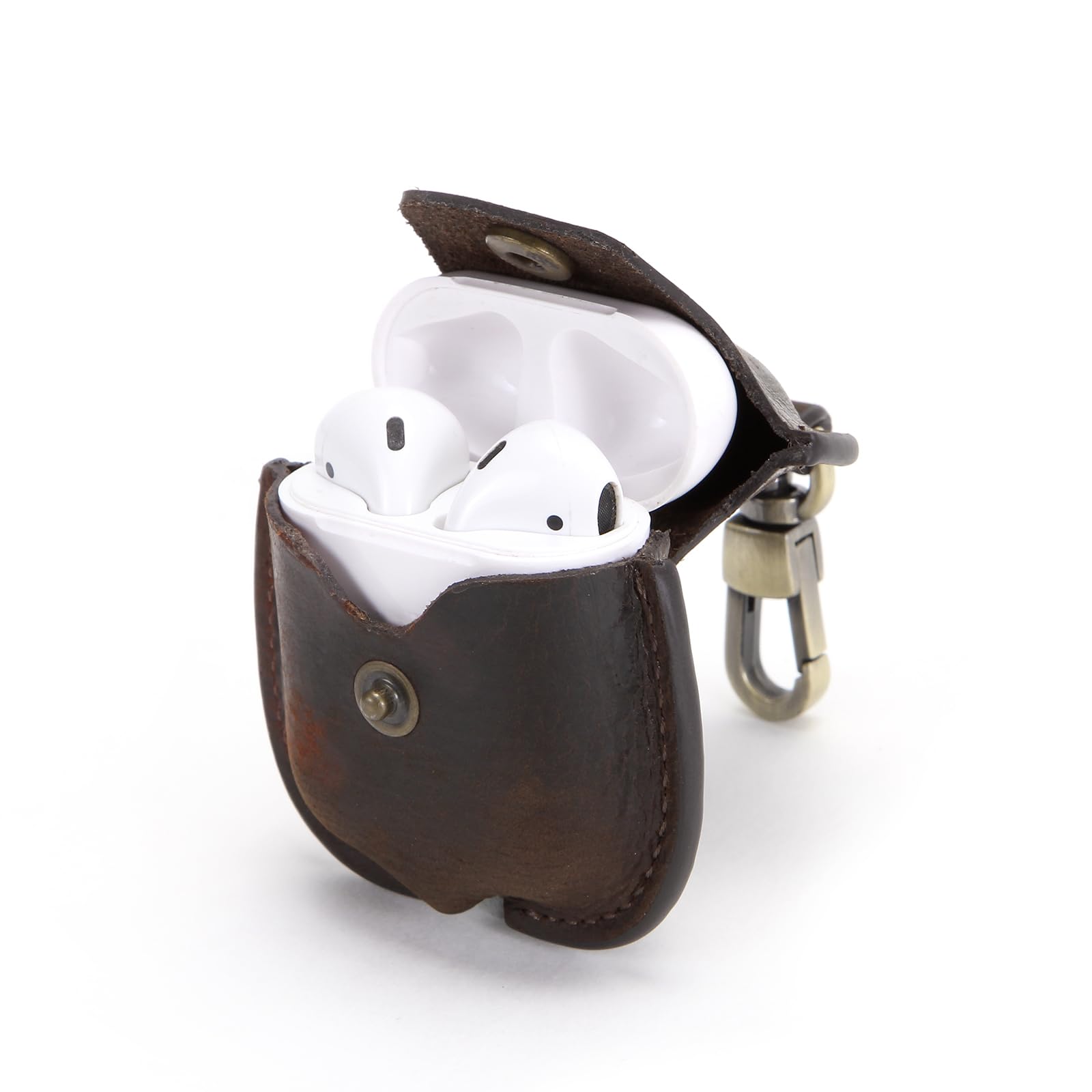 CONTACT'S FAMILY Case for AirPods 1st/2nd Gen, Leather Airpods case, Men’s Leather Earphones Case Compatible with Apple AirPod 1/2 Generation(Coffee)