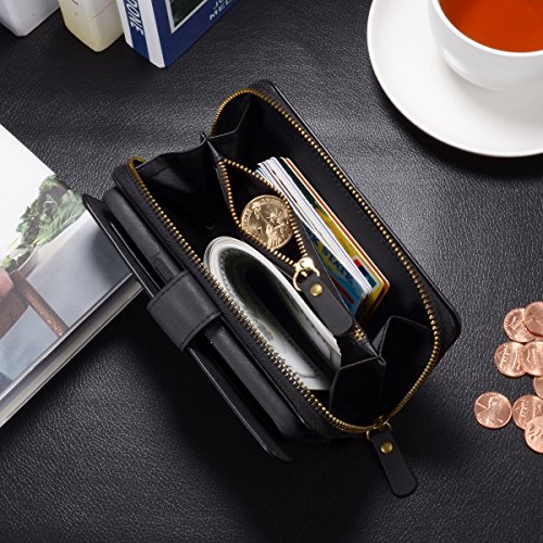Urvoix for iPhone Xs Max Case, 2 in 1 Premium Leather Wallet Multi-Functional Handbag Detachable Magnetic Cover with Clutch Strap Zipper Flip Card Holder for iPhone Xs Max(6.5-inch Screen), Black