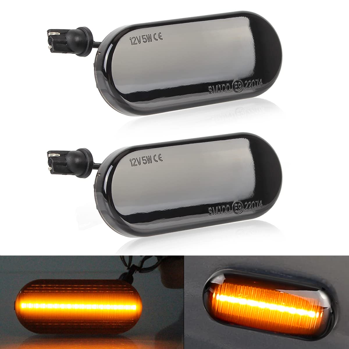 Defvnsy Led Dynamic Side Marker Turn Signal Light Sequential Blinker Light,with CAN-bus Error Free,Non-polarity,Amber Side Indicator (1 pair)