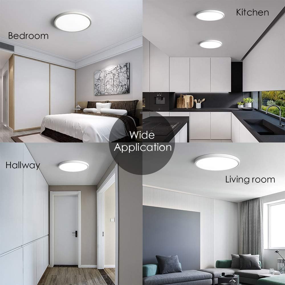 TALOYA Flush Mount 12 Inch Ceiling Light (Milk White Shell), 20W Surface Mount LED Light Fixture for Bedroom Kitchen, 3 Color Temperatures in One（3000k/4000k/6500k), 0.94 Inch Thickness Round - - 