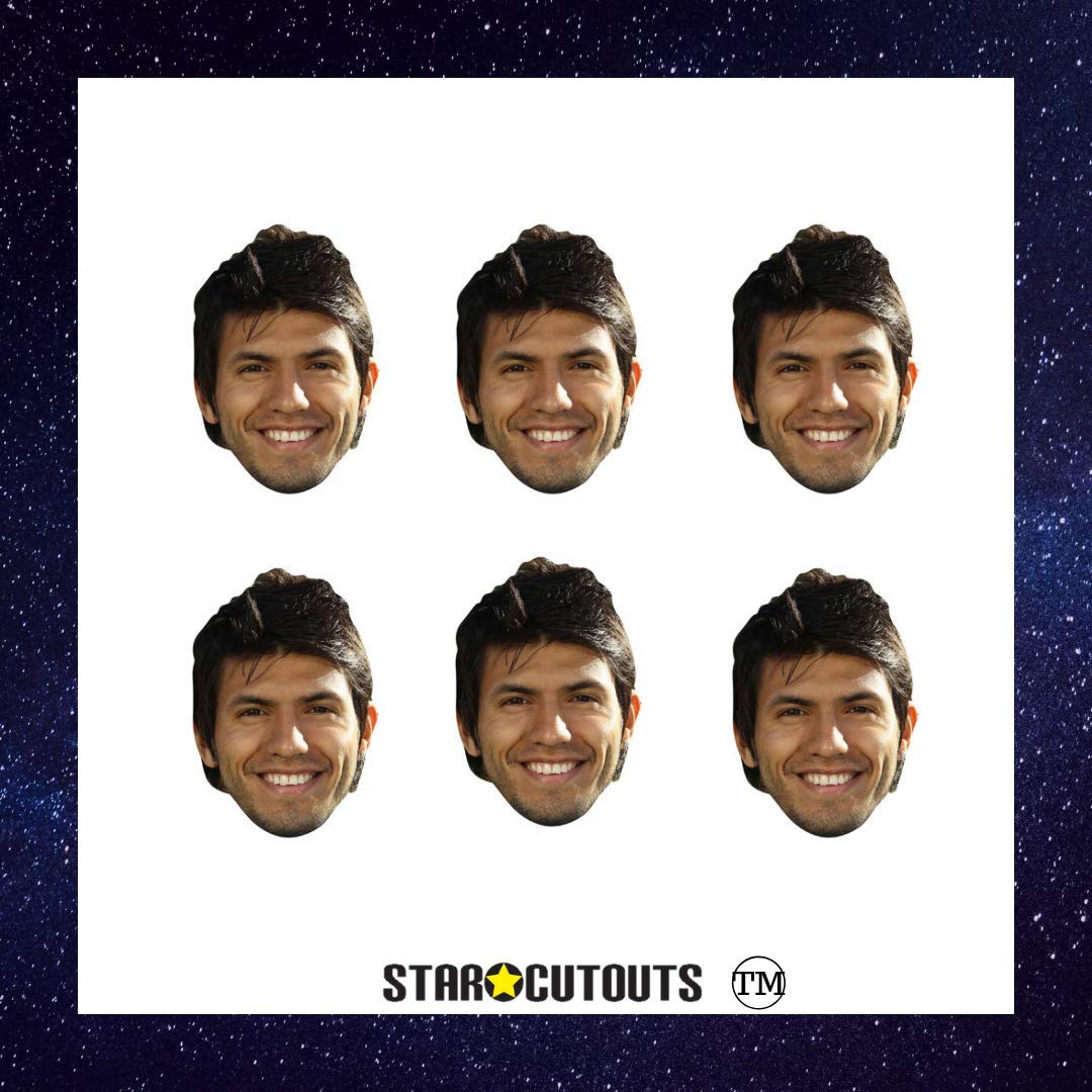 Star Cutouts Ltd SMP383 Sergio Aguero x 6 Football Masks Includes Tabs and Elastics, Solid, Multicolour, Regular