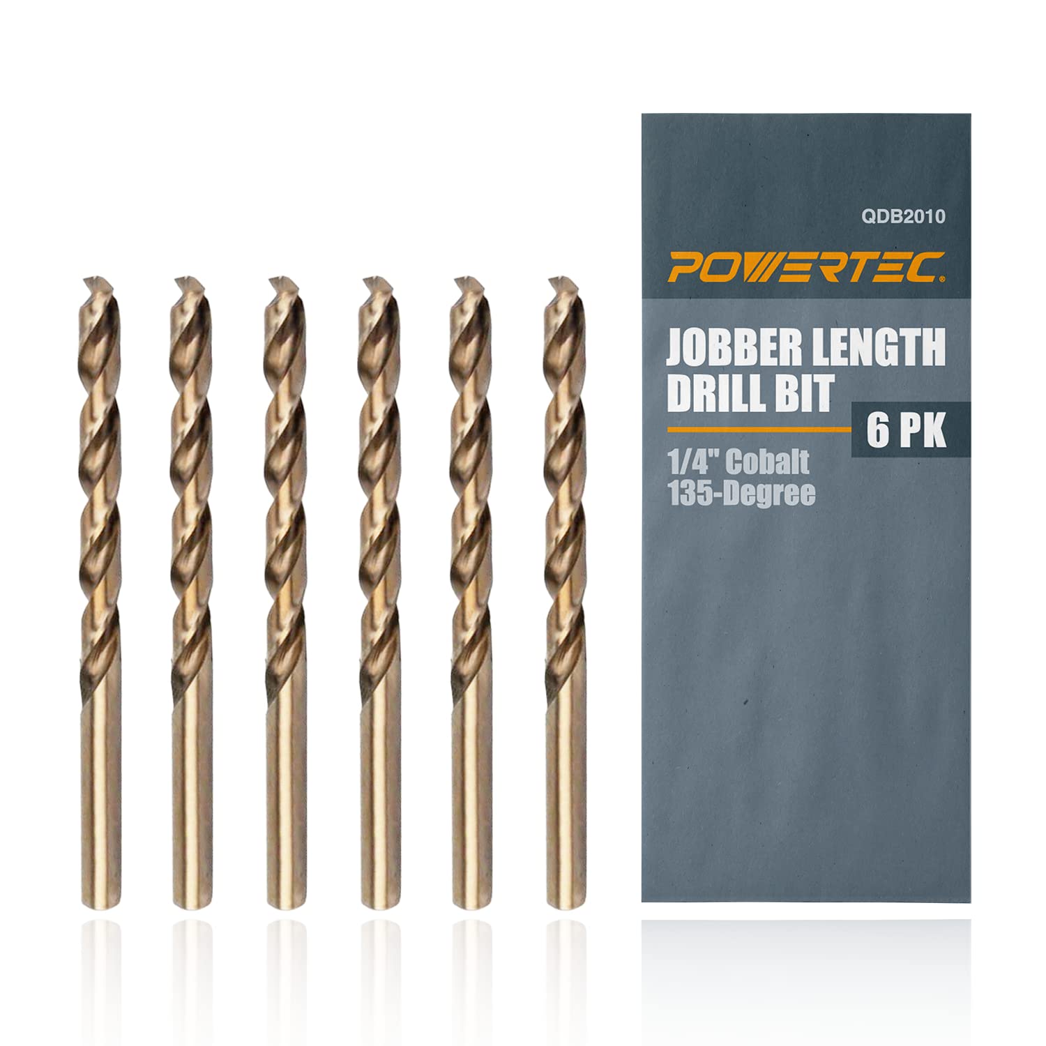 POWERTEC QDB2010 Cobalt Drill Bit 1/4-Inch | 135 Degree Drill Bit Set - 6 Pack