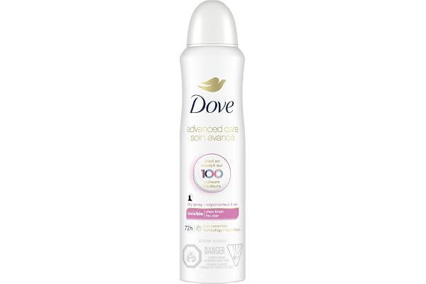 Dove Advanced Care Invisible Dry Spray Antiperspirant Deodorant for Women with ¼ Moisturizers Clear Finish Formulated to Leav