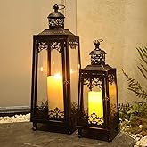 NEEDOMO Lanterns Decorative Outdoor & Indoor, Set of 2 Outdoor Lanterns for Porch,Large Candle Lantern, Bronze Metal Frame wi