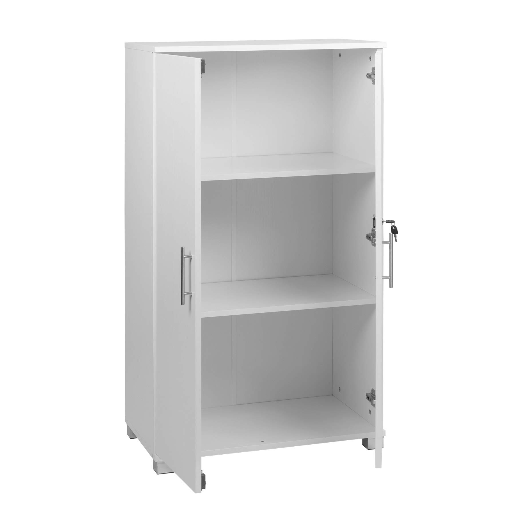MMT Office Storage Cupboard, White Wood , 120cm Tall, Lockable, for Office, Garage, Utility.