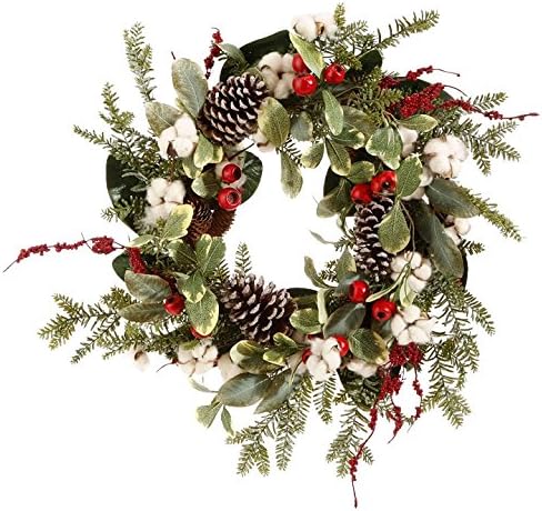 Amazon Com Cotton Pinecone Berry Wreath 24 Home Kitchen