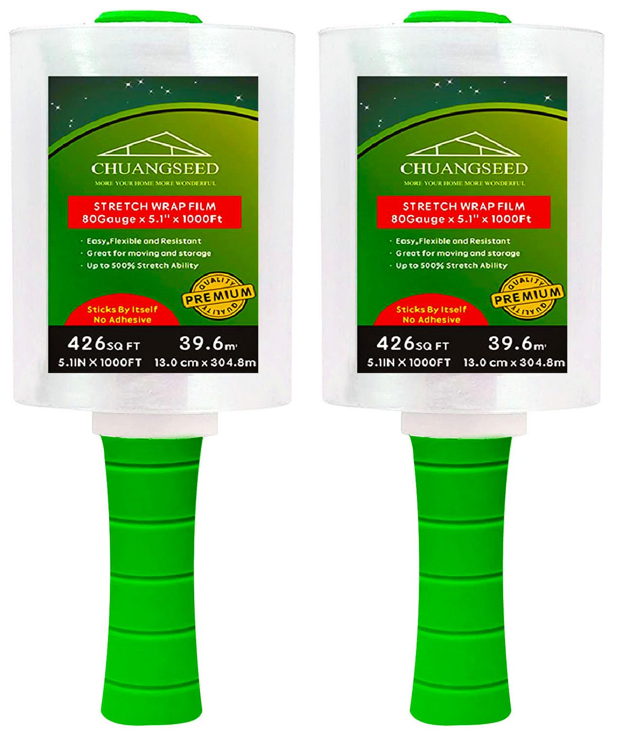 Photo 1 of 2-Pack Industrial Mini Clear Stretch Wrap Film 80 Gauge 5.1" 1000ft for Pallet Wrap with Plastic Handle,Durable Self-Adhering Packing,Moving,Packaging,Heavy Duty Shrink Film Chuangseed