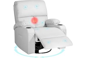 LAFWELL Rocking Recliner Chair, Massage Rocker Recliner Chair with Vibration Massage and Heat, 360° Swivel Recliner Chairs, Living Room, Bedroom, Nursery, RV, Grey