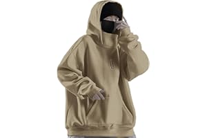 FXBAR Mens Mask Hoodies Hip Hop Oversize Pullover Solid Color Hooded Sweatshrits For Men Fall Streetwear Y2K Hoodies