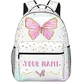 UJDUYSD Personalized Backpack for Girls Boys, Custom Backpacks with Name for Kids, Customized Butterfly School Bookbag for Back to School Travel Picnic 16in