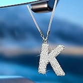 Bling Car Letter Charm, Rear View Mirror Ornament Cute Hanging Crystal Pendant Bling Car Accessories, Lucky Diamond Rhinestone Women Charm Auto Decoration (White K)