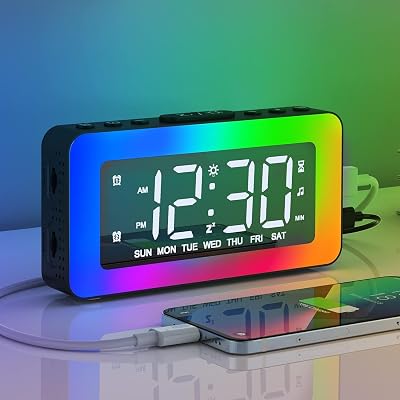 AFEXOA Kids Alarm Clock with RGB Night Lights Large LED Display