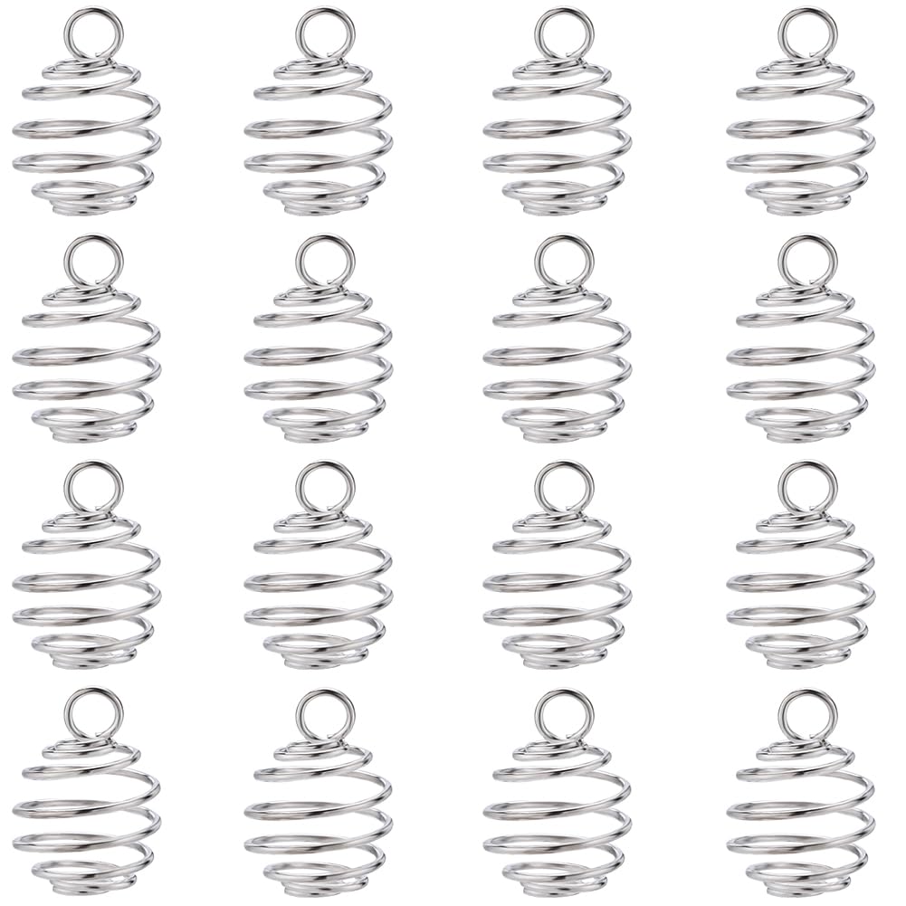 CREATCABIN 100Pcs Spiral Bead Cage Charms Pendants Hollow Spring Ball Charms Silver Round Stainless Steel with Hole for Jewelry Making Findings DIY Craft Supplies Necklaces Earrings Bracelet 11x8mm