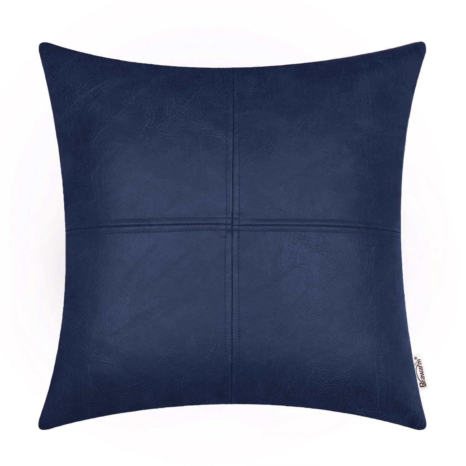BRAWARM Decorative Throw Pillow Covers, Faux Leather Throw Pillow Covers, Hand Stitched Faux Leather Couch Cases for Living Room Garden Bed, Navy Blue, 45cm x 45cm