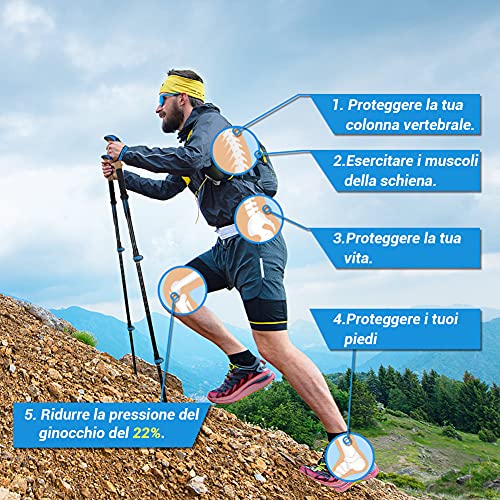 Glymnis Trekking Poles 3 Sections Adjustable Length 65-135 cm Aluminium 7075 with Quick Lock System and Cork Handle for Hiking Blue
