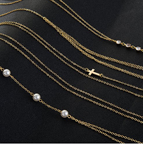 Masedy 4Pcs 18K Gold-Plated Sexy Crossover Body Belly Chains Necklace Bikini Beach Body Jewelry Gold