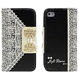 Towallmark(TM)Black Fresh Cute Flip Wallet Leather Case Cover for iPhone 4 4S