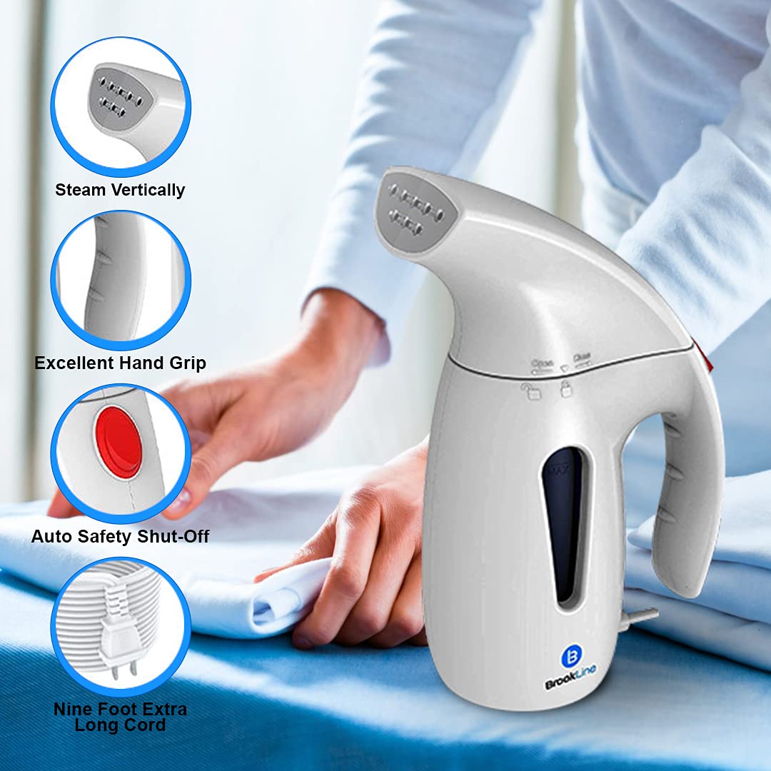 Brookline 800W Steamer for Clothes - Powerful Wrinkle Remover with 180ml High Capacity (White)