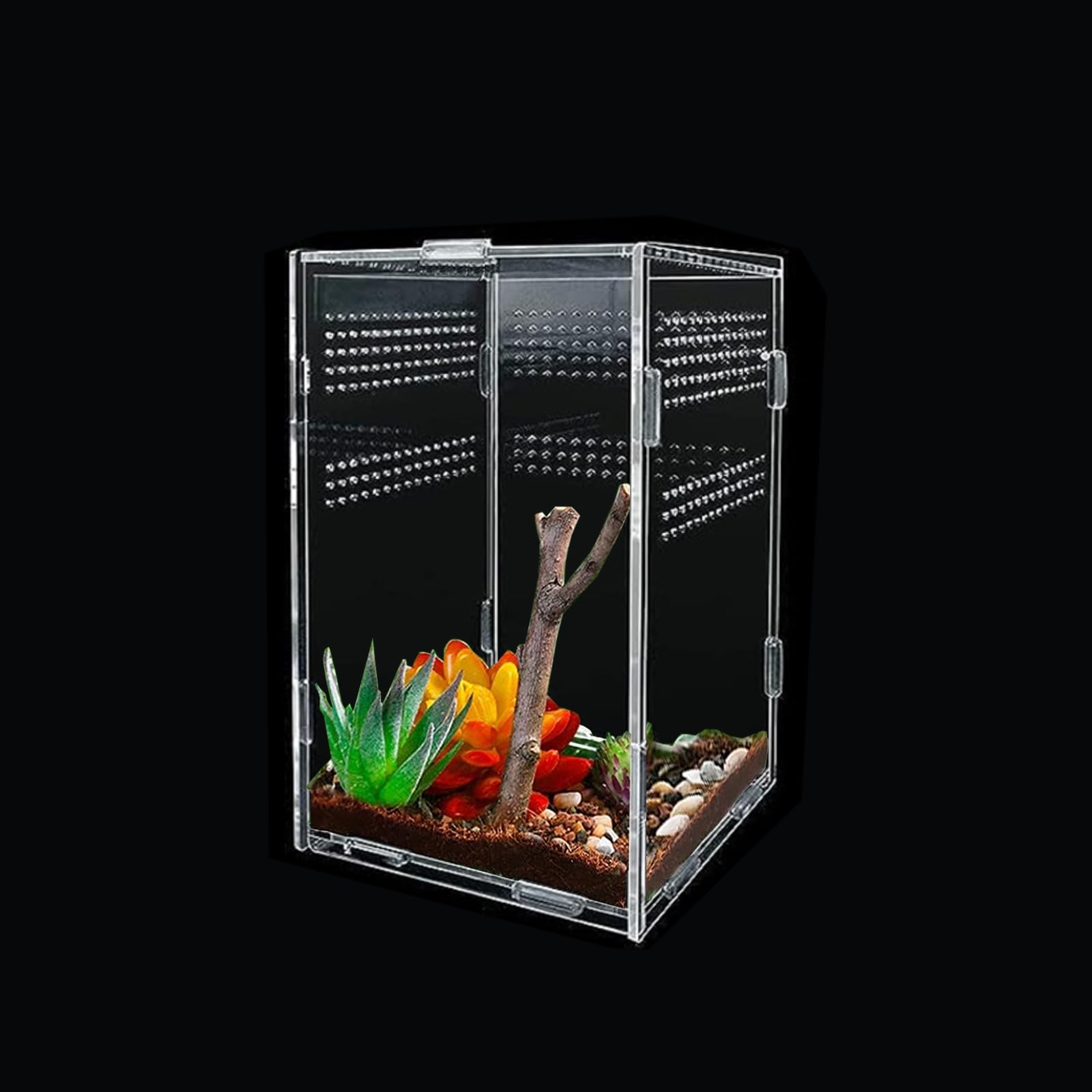 Transparent Acrylic Reptile Feeding Box 25x15x15cm - Terrarium Habitat Breeding Box With Vents Anti-Escape Design for Spiderlings, Horned Frog, Beetles, Pet Snakes