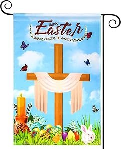 KYOEON Easter Garden Flag, Easter Bunny Happy Spring Easter Garden Flags 12 x 18 Double Sided, Burlap Farm Eggs Cross Easter Yard Flag for Outside Decoration