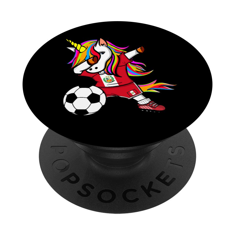 Funny Dabbing Unicorn Peru Football - Peruvian Flag Soccer PopSockets Grip and Stand for Phones and Tablets