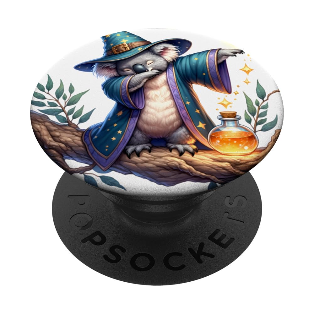 Koala Wizard Dabbing Next To Potion On Tree Branch. Robe PopSockets Swappable PopGrip