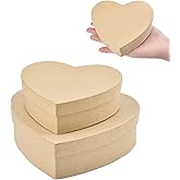 WANDIC Paper Mache Boxes, Set of 2 Small Heart-Shaped Kraft Paper Boxes Papier Mache Boxes with Lids for Saving Accessories Cosmetics Jewelry Gifts