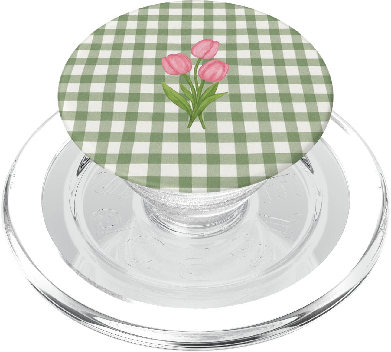 Green Gingham Tulip Floral Pattern PopSockets PopGrip for MagSafe