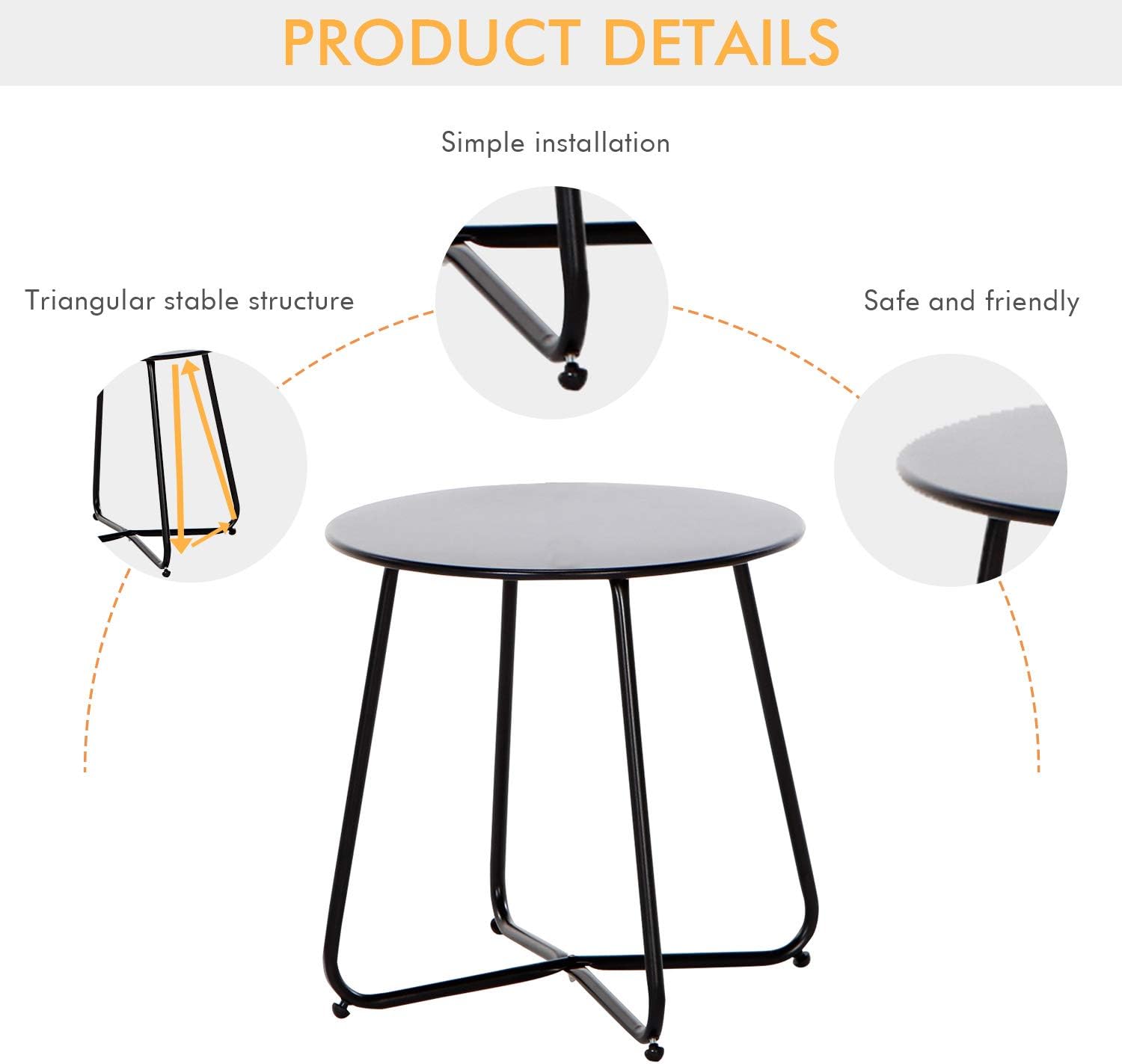 Grand patio Round Metal Side/End Table, Steel Patio Coffee Table for Bistro, Porch, Weather Resistant Outside Table Small (Black): Kitchen & Dining