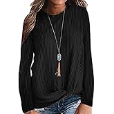 MISFAY Womens Casual Top Long Sleeve Cute Twist Knot Waffle Knit Tunic Tops