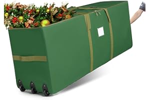 GOTECH Christmas Tree Storage Bag, Fits 9-Ft Rolling Christmas Tree Bag, Christmas Tree Storage Box 2-Pack, 60L X 14.5W X 20H, Waterproof Oxford Cloth, With Wheels, Durable Zipper And Sturdy Handles (Green)