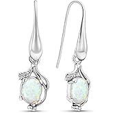 925 Sterling Silver White Opal Earrings for Women - 6x8mm Oval Design - October Birthstone Jewelry - Elegant Gift for Wife, Daughter, Sister