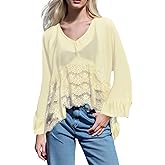 Women Sheer Poncho Top Y2K Oversized V Neck Batwing Sleeve Cover Up Blouse Fairy Lace See Through Mesh Flowy Top