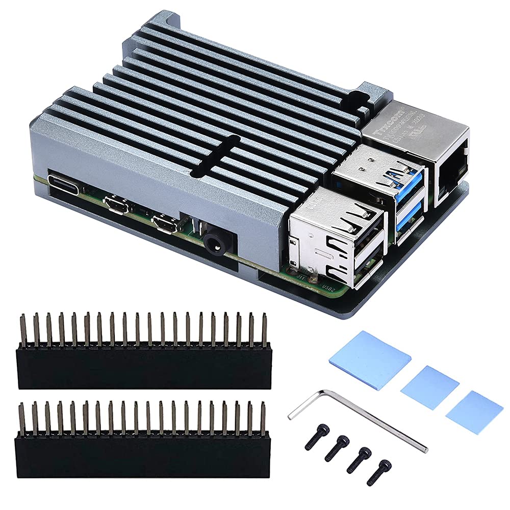 GeeekPi Raspberry Pi 4 Case, Raspberry Pi Armor Case with Passive Cooling,Raspberry Pi CNC Aluminum case with Heat Dissipation Heatsink Thermal Tape for Raspberry Pi 4B(Grey)