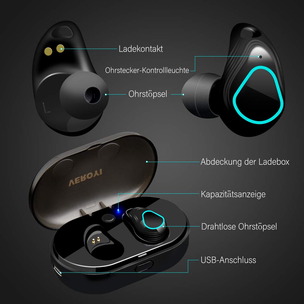 Veroyi TWS-E9 Bluetooth 5.0 Drahtlose In-Ear-Ohrhörer Echte Wireless-Stereo-Kopfhörer mit HiFi-Bass