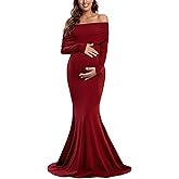 Glampunch Off Shoulders Maternity Dress Long Sleeve Ruched Maternity Gown Baby Shower Photography Pregnant Dress