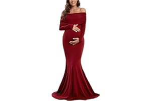 Glampunch Off Shoulders Maternity Dress Long Sleeve Ruched Maternity Gown Baby Shower Photography Pregnant Dress