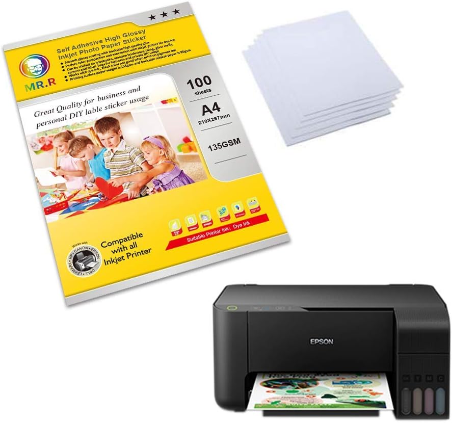 MR.R Inkjet Photo Paper Self-Adhesive Label Sticker Glossy Paper 135gsm A4 100 Sheets per Pack, Black, A4X100 sheets - Image 4