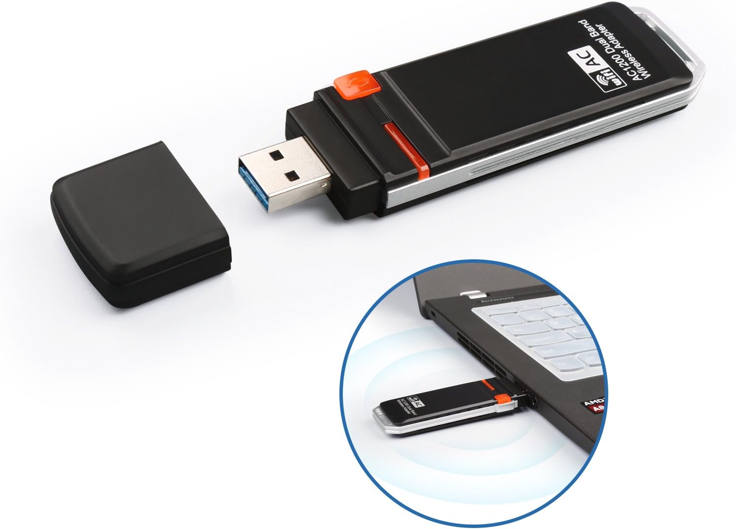Aoleca USB Wireless Adapter Dual-Band 5GHz 867Mbps + 2.4GHz 300Mbps Network Card AC1200 WiFi Dongle Compatible with Windows XP/Vista/ 7/8/ 10/ Mac/Linux