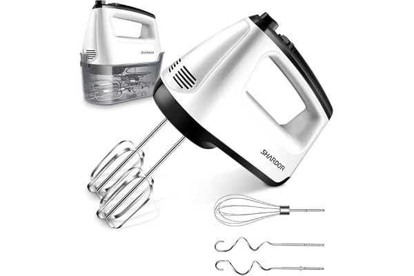 SHARDOR Hand Mixer Electric 6 Speed & Turbo Electric Mixer Handheld Snap-On Storage Case, 5 Stainless Steel Accessories Mixer