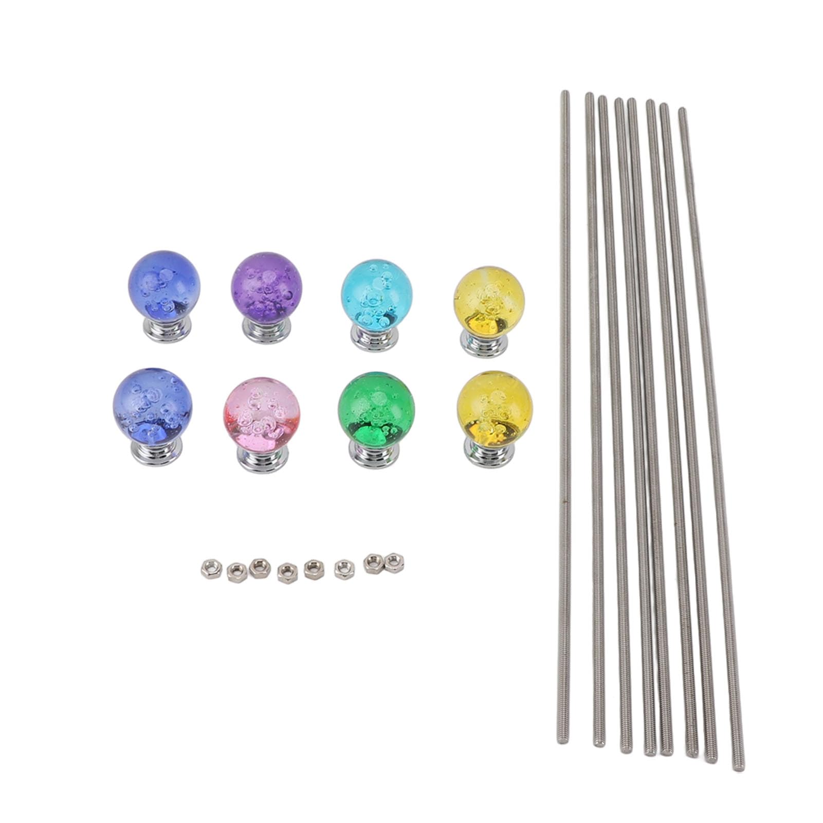 8PCS Stainless Steel Threaded Rods with Crystal Top, DIY Garden Beaded Stakes for Outdoor Decoration, Suitable for 4mm Threaded Rods