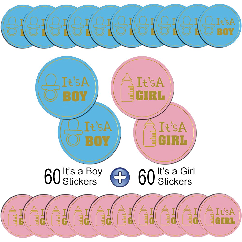 120Pcs Gender Reveal Stickers It's a Boy and It's a Girl Baby Shower Sticker Labels for Voting Games and Party Supplies (It's)