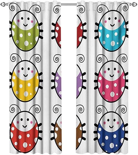 Amazon Shenglv てんとう虫 カーテン 遮光 可愛い 笑顔 てんとう虫 イラスト カラフルなドットデザイン 子供部屋 プリント カーテン リビングルーム用 マルチ W72 X L96 Inch カーテン オンライン通販