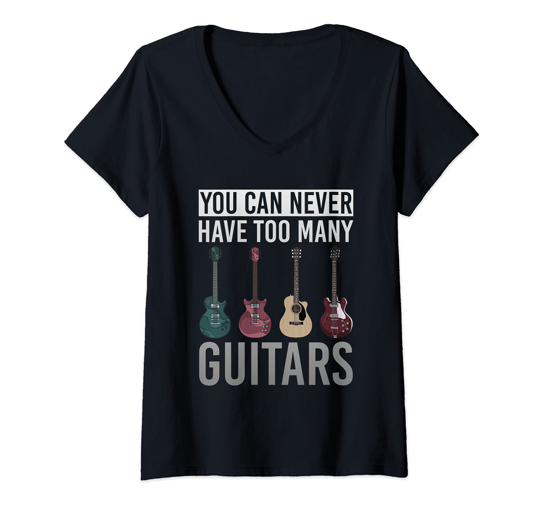 Womens Funny Musical Instrument Electric Guitarist Acoustic Guitar V-Neck T-Shirt