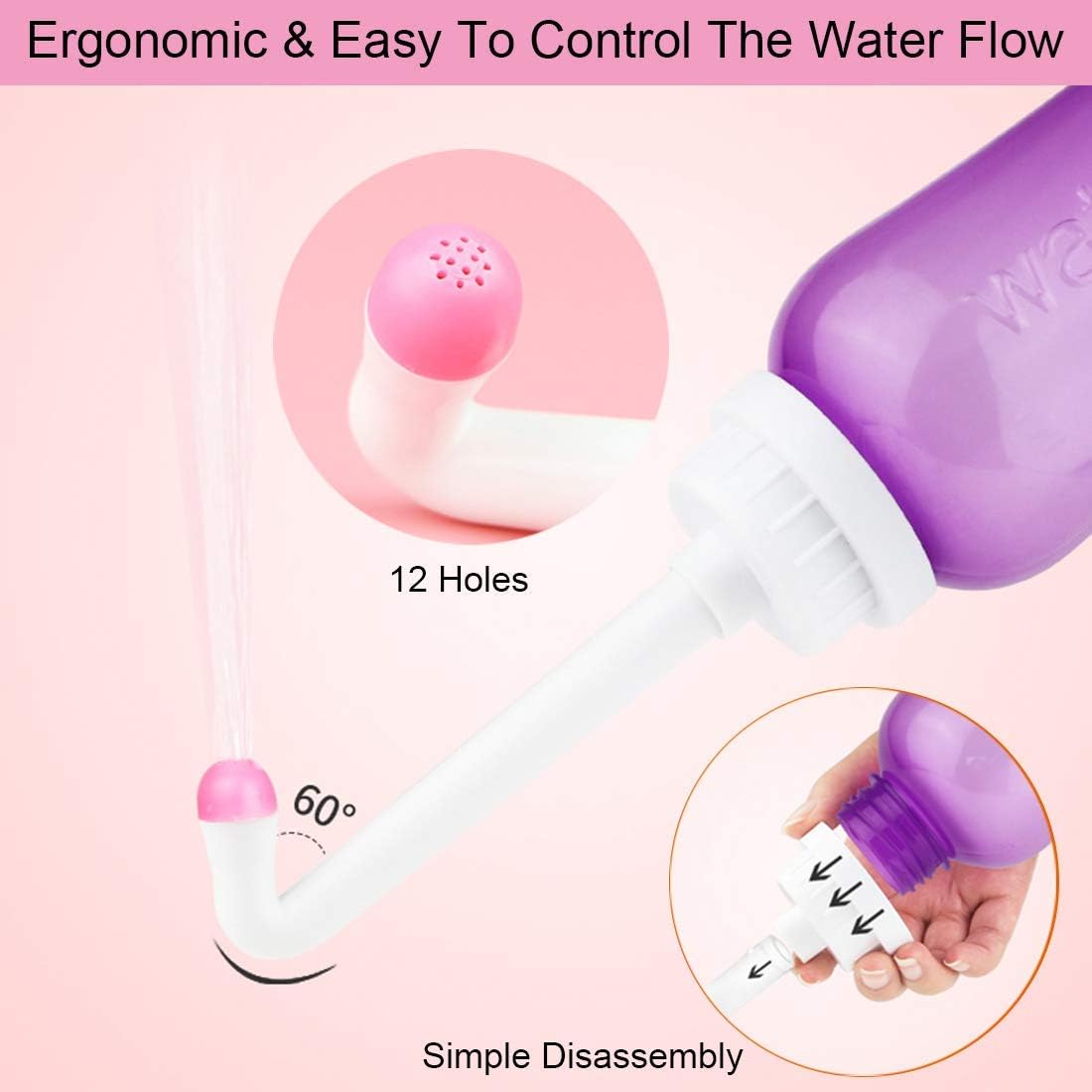 Wolfbeam Portable Bidet Sprayer Bathroom Toilet Bidet Bottle Handheld Vulva and Anal Cleaner Travel Bidet Spray Wiper for Personal Hygiene 2 Nozzles - Image 4