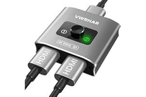 VWRHAR HDMI Switch Splitter 4K@60hz, Aluminum HDMI 2.0 Switcher 2 in 1 Out, HDMI Splitter 1 in 2 Out, Bi-Directional Switch Support 4K 3D HDR for Xbox PS5/4/3 Blu-Ray Player Fire Stick Roku HDTV